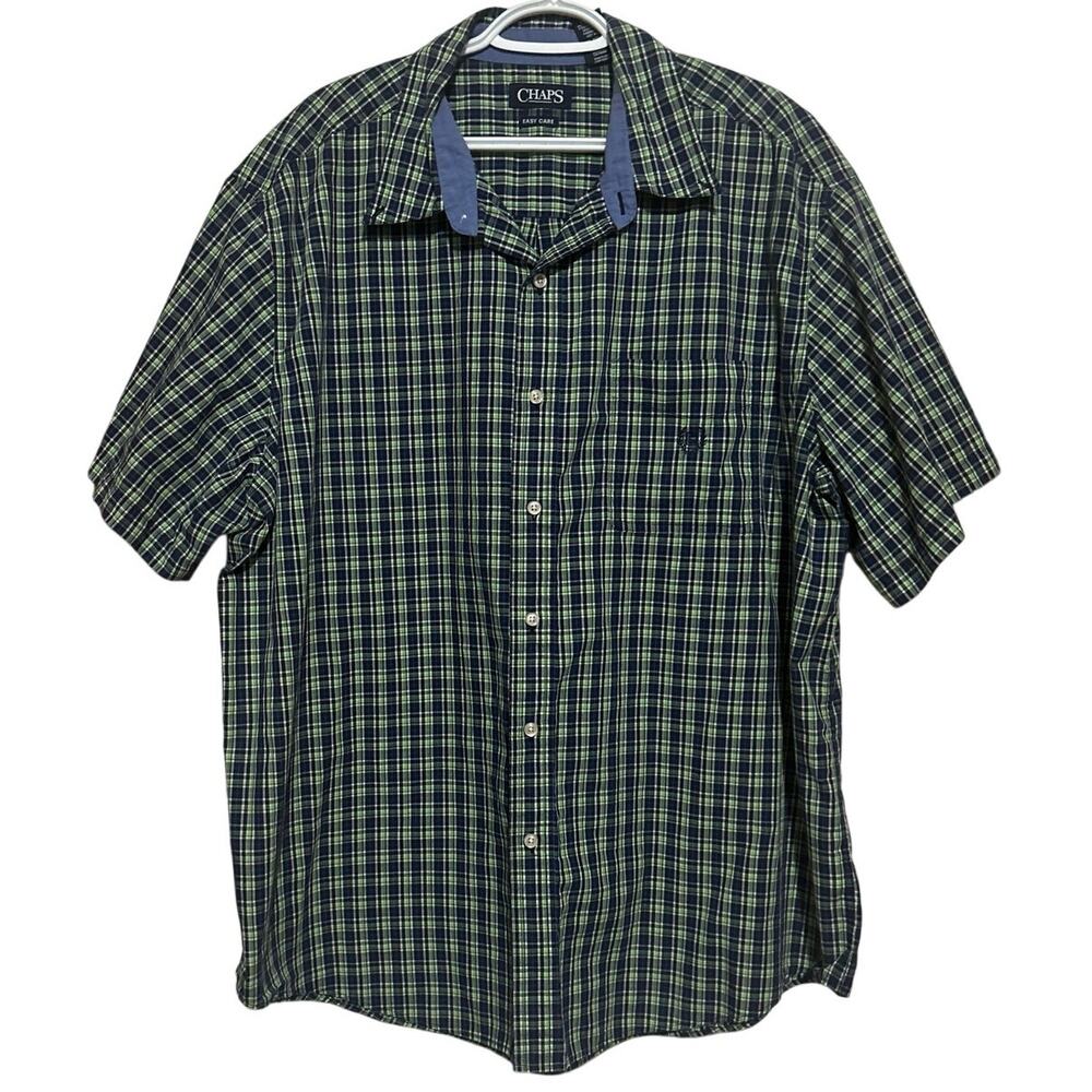 Chaps Men's Blue Green White Plaid Short Sleeve Button Down Shirt Size 2XB